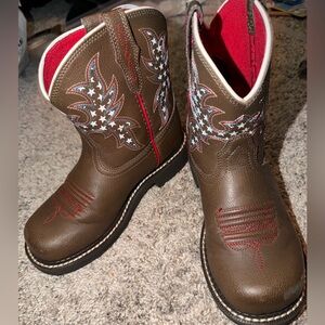Ariat Kids Brown Boots with Red and Blue Details